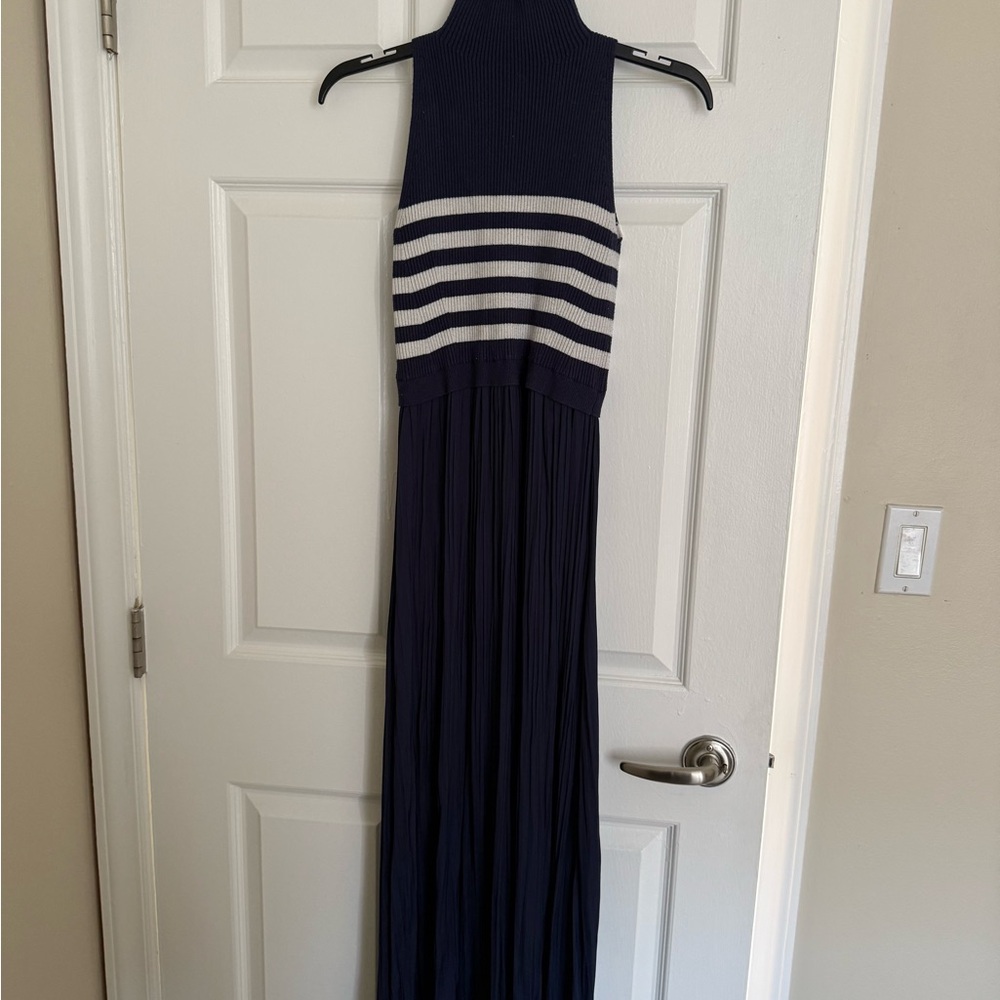 Anthropologie Navy and White Striped Sleeveless Maxi Dress